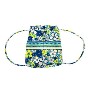 Vera Bradley Petal Power Blue Drawstring Backsack Front Pockets Quilt Retired
